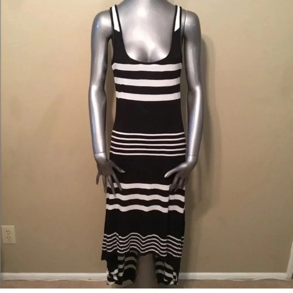 Rip Curl surf black/white striped maxi viscose dress suze large - Picture 4 of 7